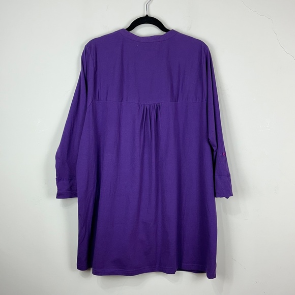 NWOT Ulla Popken Embroidered. Purple V-Neck Tunic Top 20/22 Boho Beach - Picture 5 of 8